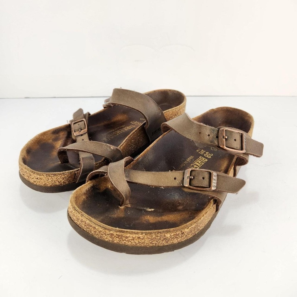 Birkenstock Mayari Brown Oiled Leather Sandals Women's EU 38 US 7 Two Strap